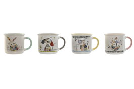 DKD Home Decor Tazas de Porcelana Animales 360ml Multicolor Surtido de 12 unidades