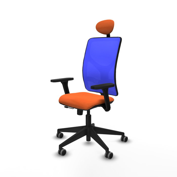 PIQUERAS Y CRESPO Silla de oficina Motilla con mecanismo Sincro/Traslack, Tela Naranja y Malla Azul