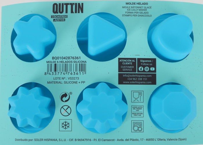 Quttin Molde para 6 Helados de Silicona, 18 cm Largo x 12 cm Ancho x 8.5 cm Alto (24 Unidades)