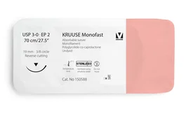 kruuse Monofast Undyed 3-0 Sutura Quirúrgica 70 cm con Aguja 19 mm 3/8 Círculo Triangulada - 12 Unidades