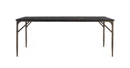 GINER Y COLOMER Mesa de Comedor Rectangular de Madera Maciza 200 cm, Tapa Negra y Patas de Hierro con Acabado Bronce Envejecido, Estilo Industrial Contemporáneo