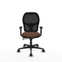 Silla de oficina Jorquera con mecanismo Sincro/Traslack tapizada con Tela color Marrón oscuro y malla color Negro. Equipada con lumbar 1D, Brazos 1D y Ruedas 65mm nailon