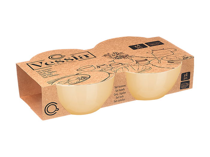 Vessia Set de 4 Tazones de Porcelana Beige, Capacidad 480 ml por Pieza, Dimensiones 29 x 24 x 8.5 cm (Set de 8)
