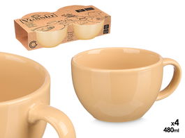 Vessia Set de 4 Tazones de Porcelana Beige, Capacidad 480 ml por Pieza, Dimensiones 29 x 24 x 8.5 cm (Set de 8)