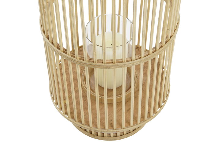DKD Home Decor Portavela Marron Bambu y Cristal 26 x 26 x 69 cm