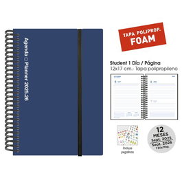 Agenda Escolar (2025-26) Senfort Student Foam Espiral Tapa Pp Con Goma 120X170 D/P Azul