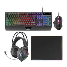 Mars Gaming MCP124PRO Combo Gaming 4en1 con Teclado H-Mech RGB QWERTY Portugués, Ratón 3200 DPI, Auriculares y Alfombrilla - Negro