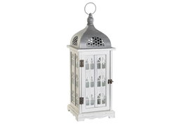 DKD Home Decor Farola de Madera y Cristal Envejecido Blanco 19x19x51 cm