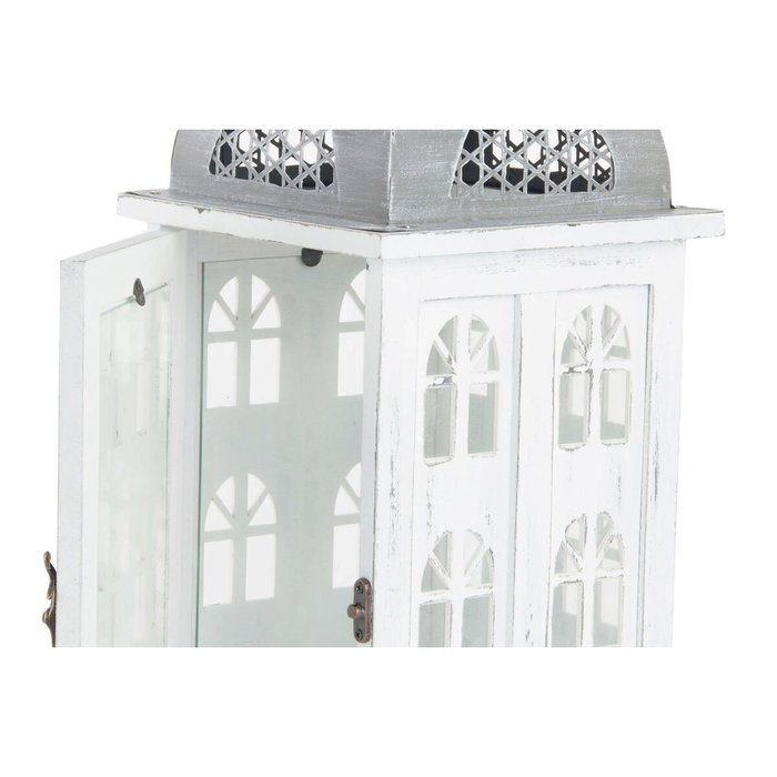 DKD Home Decor Farola de Madera y Cristal Envejecido Blanco 19x19x51 cm