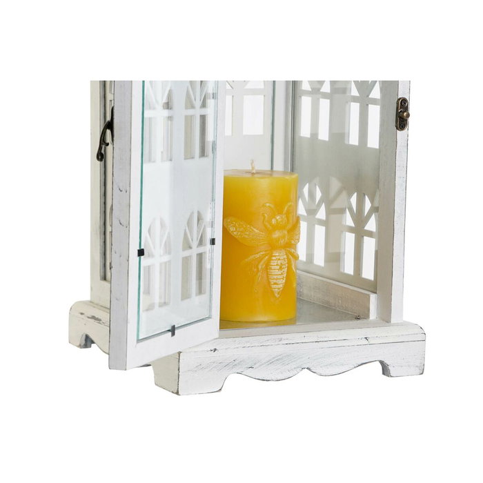 DKD Home Decor Farola de Madera y Cristal Envejecido Blanco 19x19x51 cm