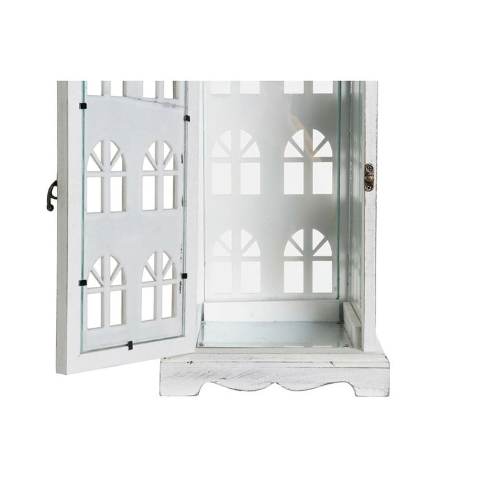 DKD Home Decor Farola de Madera y Cristal Envejecido Blanco 19x19x51 cm