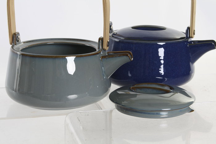 DKD Home Decor Tetera de Bambú y Porcelana Gris 1L