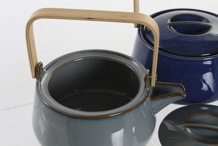 DKD Home Decor Tetera de Bambú y Porcelana Gris 1L