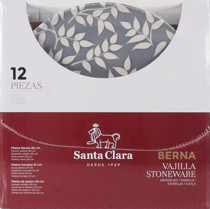 Santa Clara Vajilla Berna Monaco de 12 piezas con acabado brillante