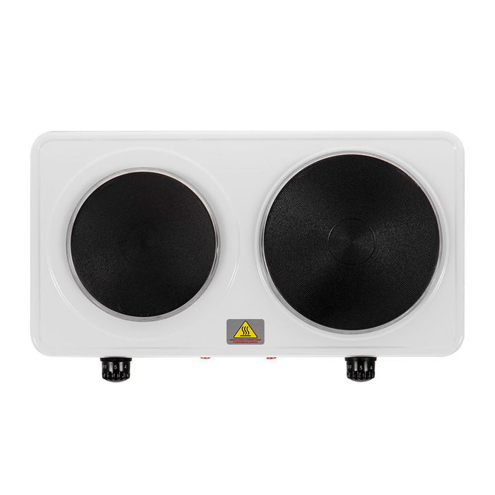 Adler Cocina Eléctrica 2 Fuegos 2500W Blanca 46 x 26,5 x 7 cm con 5 Niveles de Calor Placas ø185, ø155 mm Carcasa Acero Potente Eficiente