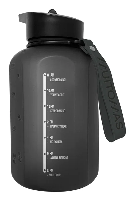 Muitomas WBOTTLE1200BK Botella Deportiva de Agua 1200 ml, Negro, Diseño Ergonómico, A Prueba de Fugas, Con Frases Motivadoras