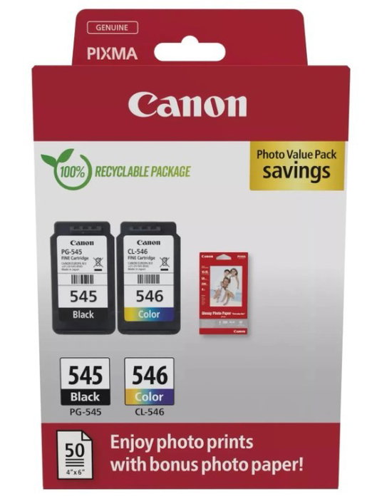 Canon Photo Value Pack PG-545 + CL-546 con Papel Fotográfico