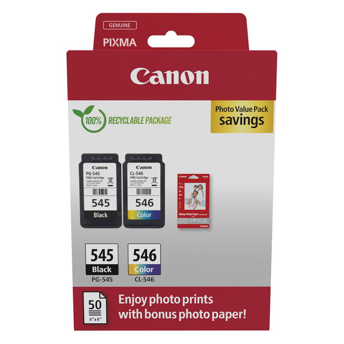 Canon Photo Value Pack PG-545 + CL-546 con Papel Fotográfico
