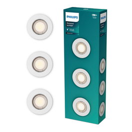 Philips Peridot Pack de 3 - Foco Empotrable Downlight Redondo, Fijo, Color Blanco, Casquillo GU10, Ø8.3 cm, para LED, no incluye bombilla