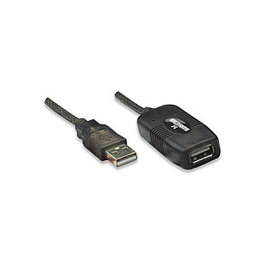 Manhattan USB2AAEXT10M Cable Alargador USB-A Activo 10 m, USB 2.0, Macho/Hembra, Negro