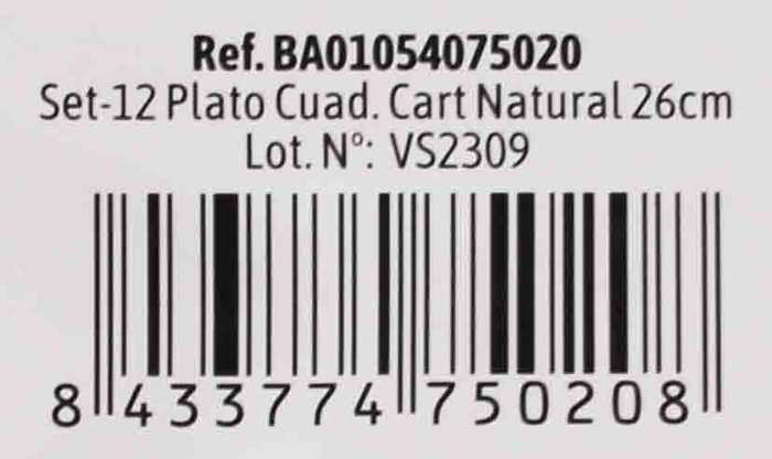 Algon Set 12 Platos Cuadrados Naturales 26 cm (36 Unidades)