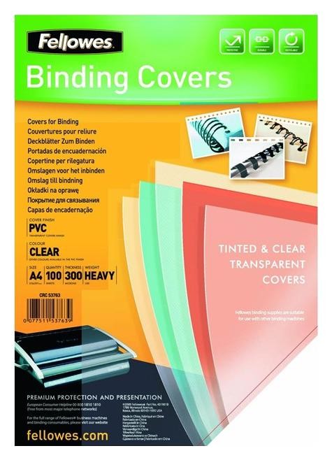 Fellowes Tapas de Encuadernación A4 PVC 150 Micras Transparente Pack de 100 Fellowes Tapas de Encuadernación A4 PVC 150 Micras Transparente Pack de 100
