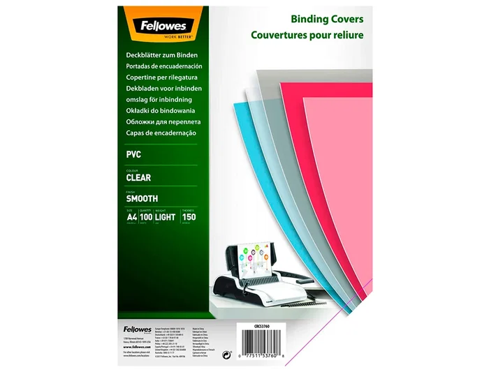 Fellowes Tapa de Encuadernacion Din A4 PVC 150 Micras Transparente Pack 100 Unidades Fellowes Tapa de Encuadernacion Din A4 PVC 150 Micras Transparente Pack 100 Unidades