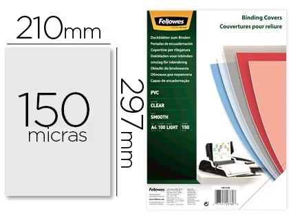 Fellowes Tapa de Encuadernacion Din A4 PVC 150 Micras Transparente Pack 100 Unidades Fellowes Tapa de Encuadernacion Din A4 PVC 150 Micras Transparente Pack 100 Unidades