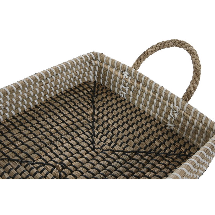 DKD Home Decor Set de 2 Bandejas Decorativas de Seagrass y PU