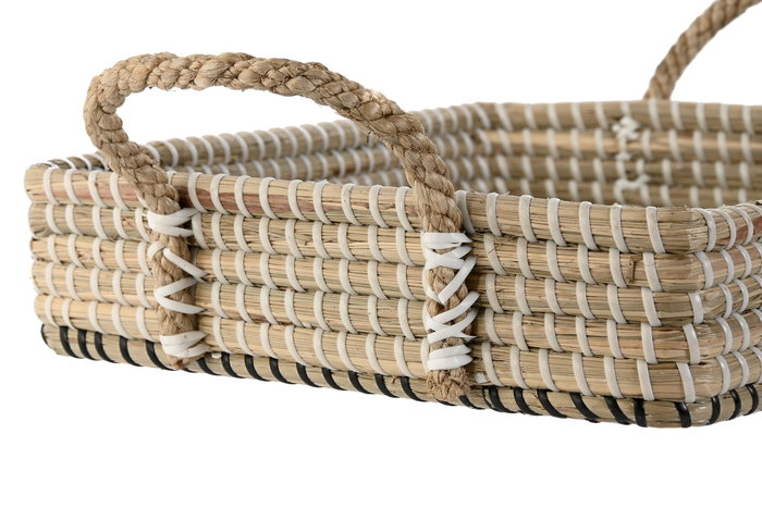 DKD Home Decor Set de 2 Bandejas Decorativas de Seagrass y PU