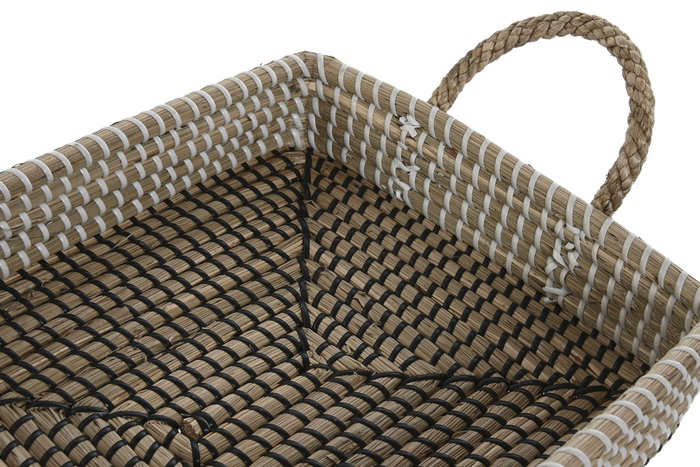 DKD Home Decor Set de 2 Bandejas Decorativas de Seagrass y PU