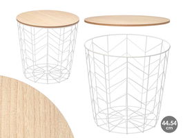 Giftdecor Mesa Auxiliar Acero Tapa Madera Blanca 44.5x44.5x53.5 cm (Set de 6)