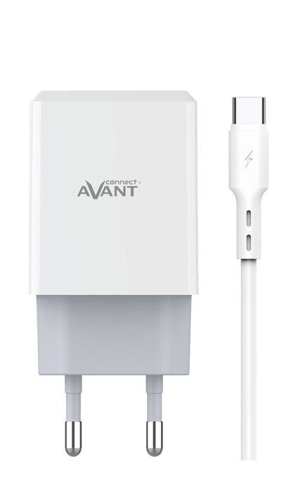 AVANT CONNECT Cargador USB 2 Puertos 2.4A con Cable Tipo C, Carga Rápida para Dispositivos Móviles