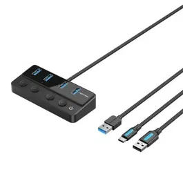 Vention Hub USB 3.0 CHWBF con 4 Puertos USB 3.0 y 1 Puerto USB Tipo-C PD para Carga Rápida, Cable Incluido, Negro