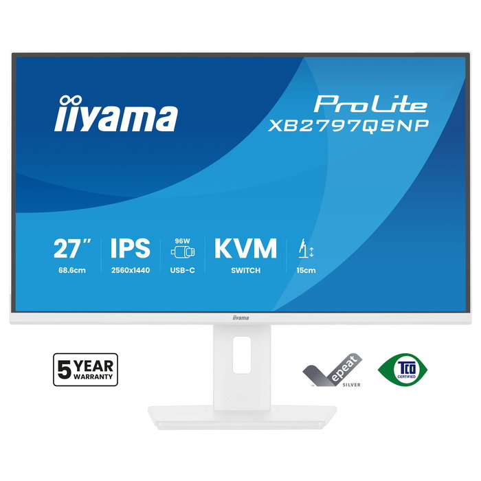 iiyama ProLite XB2797QSNP-W1 Monitor 27" QHD IPS 1ms 75Hz HDMI DisplayPort USB-C Altavoces Blanco