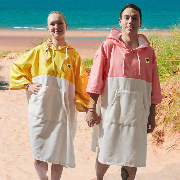 Jet Lag Poncho De Baño Rosa/Amarillo Con Capucha Unisex Talla Única Ideal Para Playa O Piscina