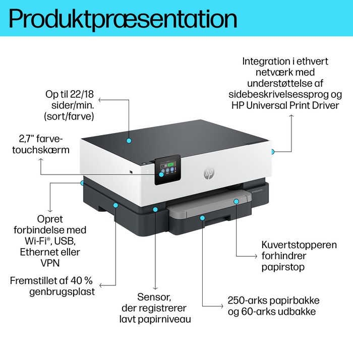 HP Impresora Inkjet Color OfficeJet Pro 9110b - Inalámbrica, Doble Cara, Pantalla Táctil, Hasta 22 ppm