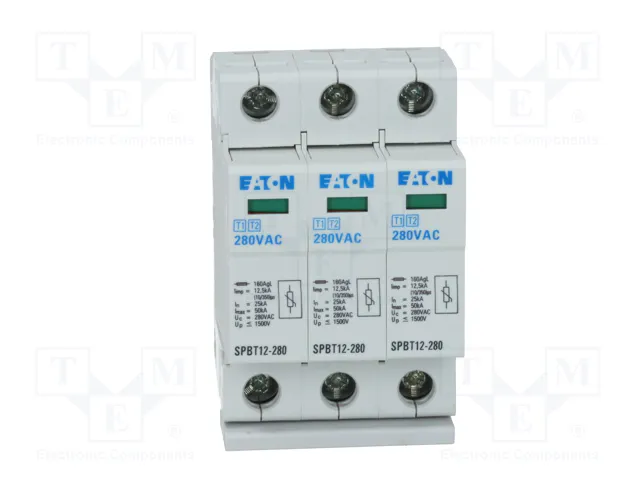 EATON ELECTRIC Limitador de sobretensiones Tipo 1+2 de 3 polos, 280VAC EATON ELECTRIC Limitador de sobretensiones Tipo 1+2 de 3 polos, 280VAC