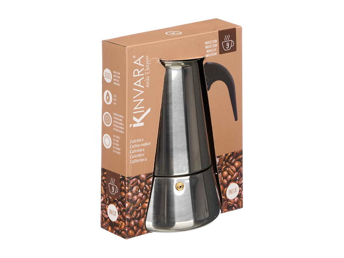 KINVARA Cafetera Inducción Jarra 9 Tazas Acero Inoxidable 450ml 14x21.5x12.5cm (Set de 6)