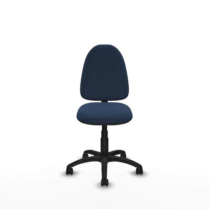 Silla de oficina Aýna con mecanismo Contacto permanente básico tapizada con Similpiel color Azul marino. Equipada con Base poliamida negra, Sin brazos y Ruedas de parqué Silla de oficina Aýna con mecanismo Contacto permanente básico tapizada con Similpiel color Azul marino. Equipada con Base poliamida negra, Sin brazos y Ruedas de parqué