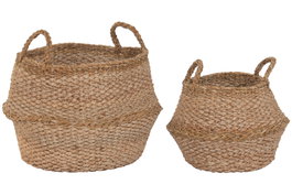 DKD Home Decor Set de 2 Cestas de Seagrass y Yute Natural 45x45x34 cm