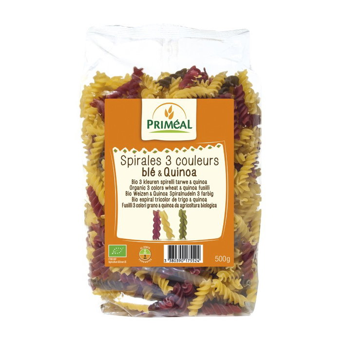 PRIMEAL Espirales Tricolor de Trigo y Quinoa BIO 500g