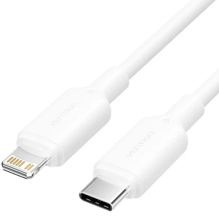 Vention Cable USB 2.0 tipo C macho a Lightning macho, carga rápida de 27W/3A, transferencia de datos 480Mbps, longitud 2m, color blanco