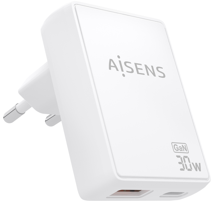 Aisens Cargador de Pared GaN Ultra Delgado 30W USB-C y USB-A Blanco Aisens Cargador de Pared GaN Ultra Delgado 30W USB-C y USB-A Blanco