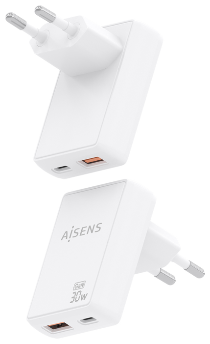 Aisens Cargador de Pared GaN Ultra Delgado 30W USB-C y USB-A Blanco Aisens Cargador de Pared GaN Ultra Delgado 30W USB-C y USB-A Blanco