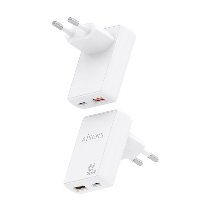 Aisens Cargador de Pared GaN Ultra Delgado 30W USB-C y USB-A Blanco Aisens Cargador de Pared GaN Ultra Delgado 30W USB-C y USB-A Blanco