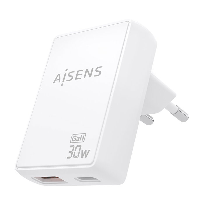 Aisens Cargador de Pared GaN Ultra Delgado 30W USB-C y USB-A Blanco Aisens Cargador de Pared GaN Ultra Delgado 30W USB-C y USB-A Blanco