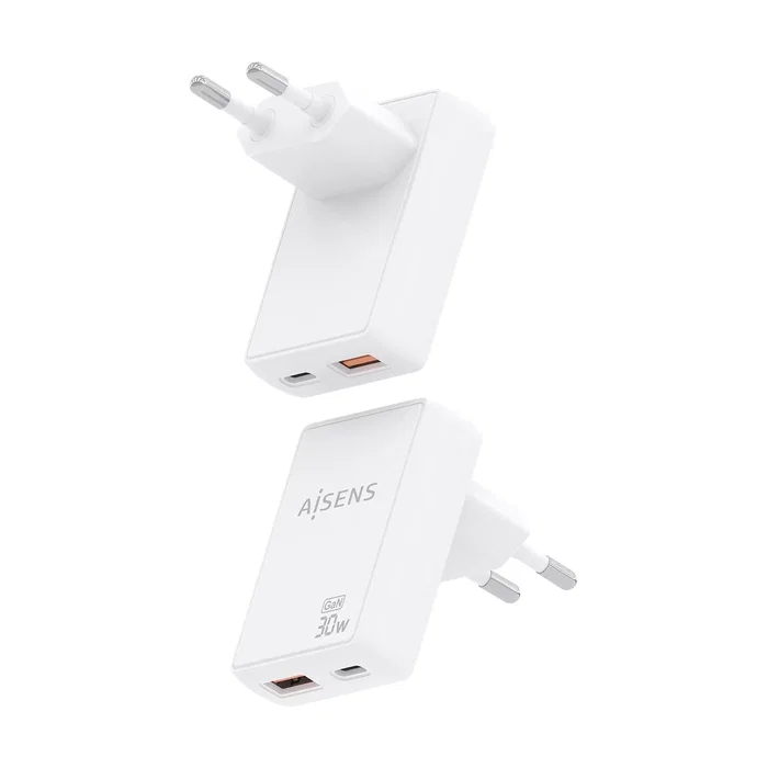 AISENS Cargador de Pared GaN 30W USB-C y USB-A Blanco ASCH-30W2P074-W AISENS Cargador de Pared GaN 30W USB-C y USB-A Blanco ASCH-30W2P074-W