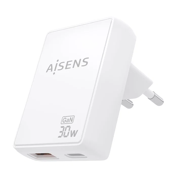 AISENS Cargador de Pared GaN 30W USB-C y USB-A Blanco ASCH-30W2P074-W AISENS Cargador de Pared GaN 30W USB-C y USB-A Blanco ASCH-30W2P074-W