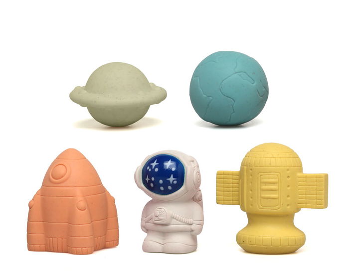 KioKids Set 5 Juguetes Espaciales Antimoho para Baño Bebé +4 Meses Ecológicos